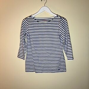 Vineyard, vines, blue, and white striped top size S